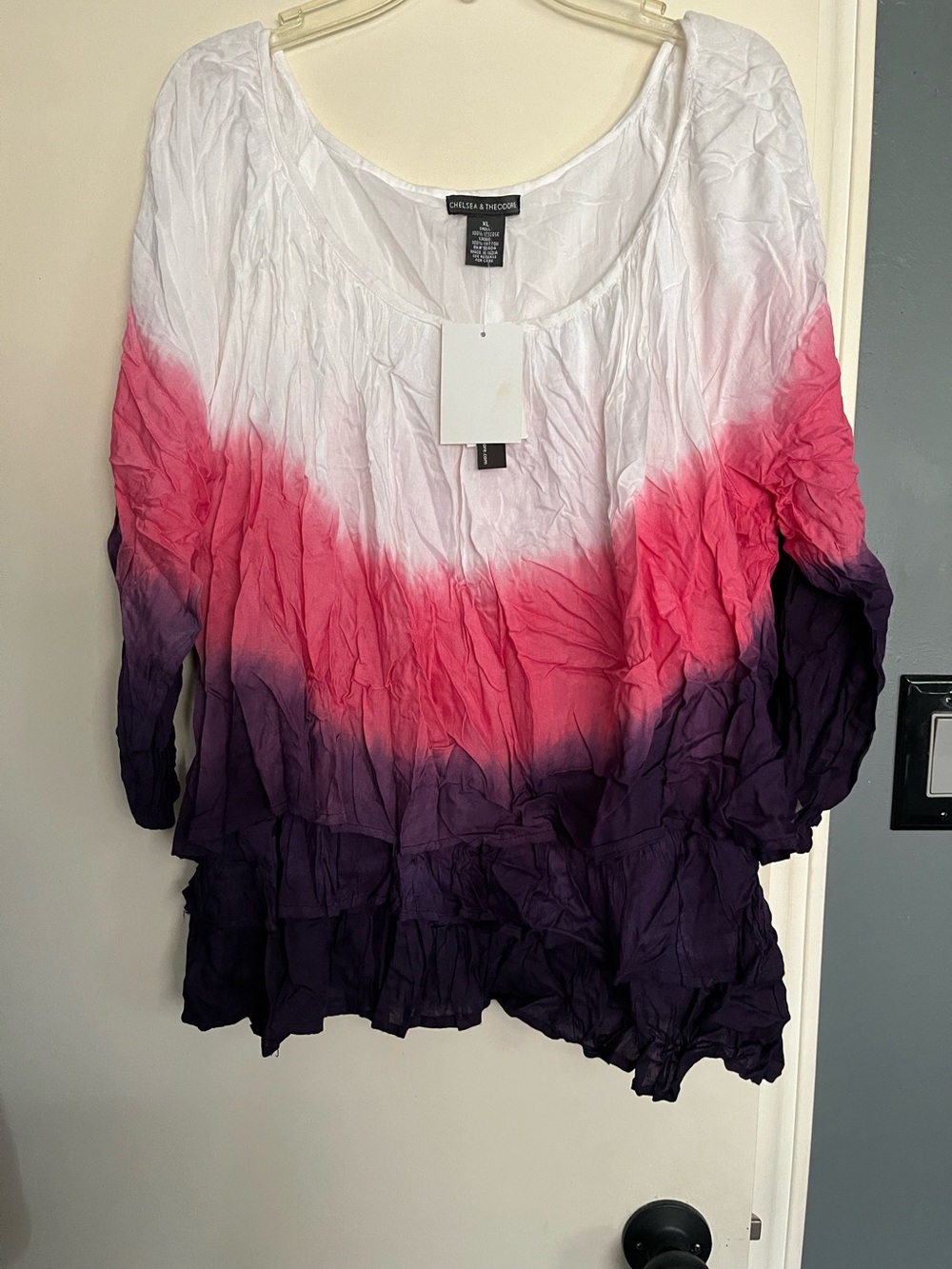 Chelsea & Theodore White to Pink to Purple Ombre Peasant Tunic